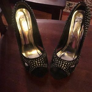 Size 9 black and rhinestone platform heels